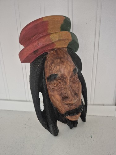 Hand Carved Wood Rasta Head Wall Carving Rastafarian Art - photo 4