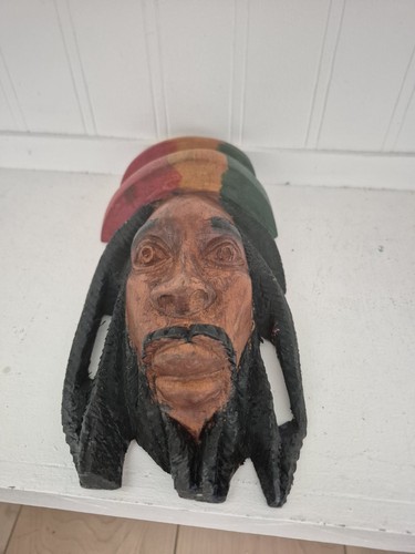 Hand Carved Wood Rasta Head Wall Carving Rastafarian Art - photo 5