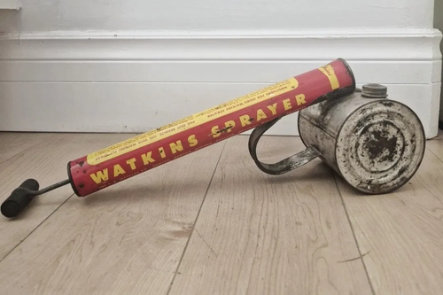 Vintage J.R. Watkins Sprayer Fly Spray Pump Tin Advertising