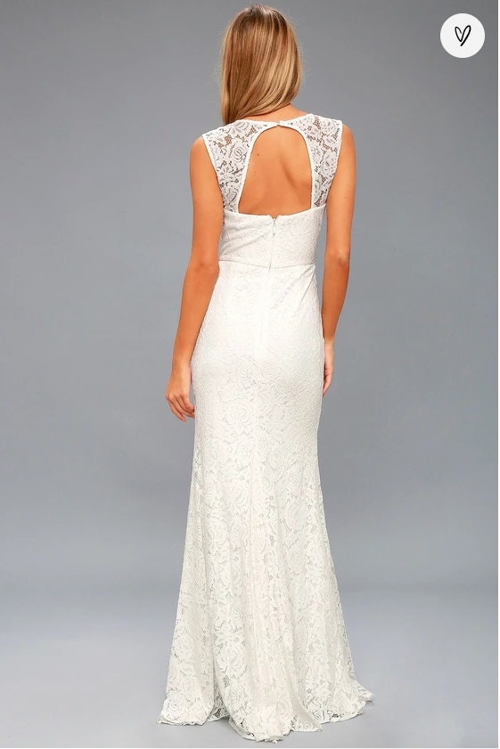 XS Ivory Lace Mermaid Wedding Dress with Open Back - photo 5