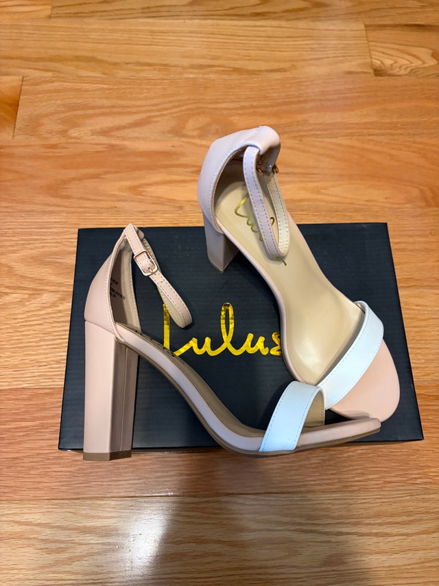 Lulus Taylor Ankle Strap Block Heels Size 6.5 - Blush and White