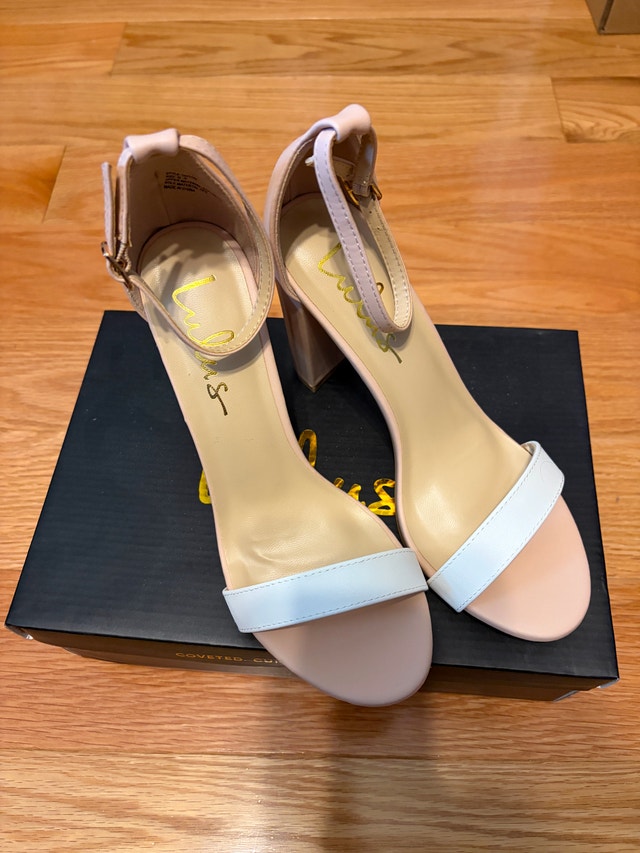 Lulus Taylor Ankle Strap Block Heels Size 6.5 - Blush and White - photo 2