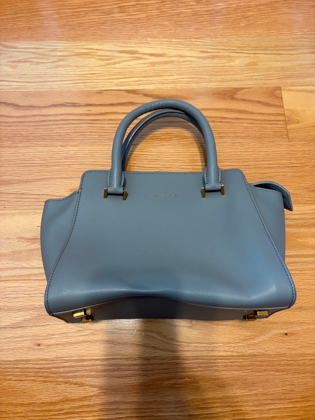 Charles & Keith Grey Structured Handbag with Gold Hardware