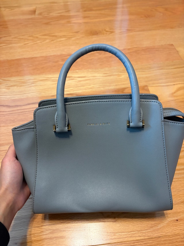 Charles & Keith Grey Structured Handbag with Gold Hardware - photo 3