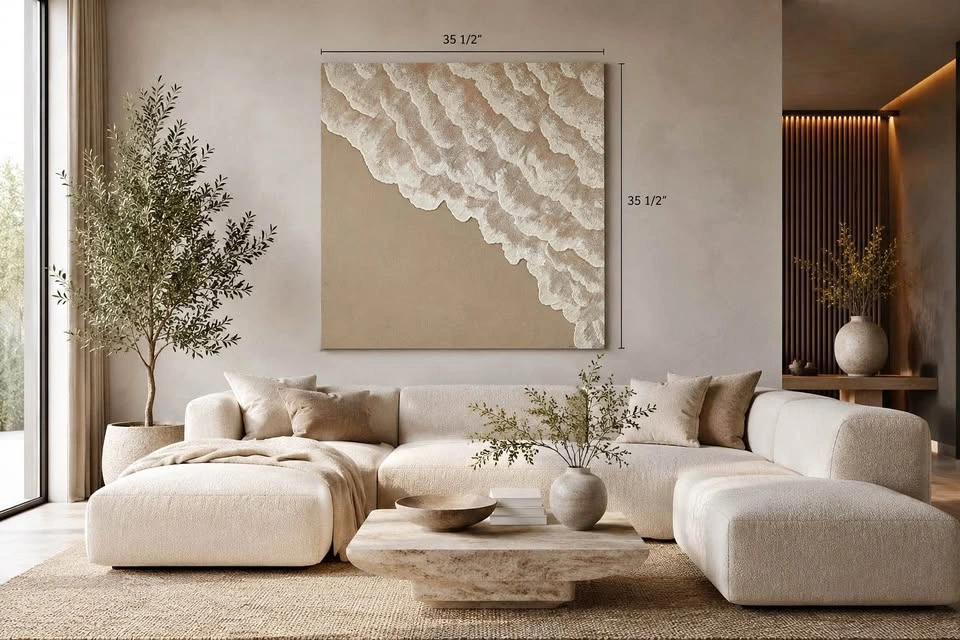 Large Textured Abstract Canvas Wall Art “Tidal Lace” by N.Ree