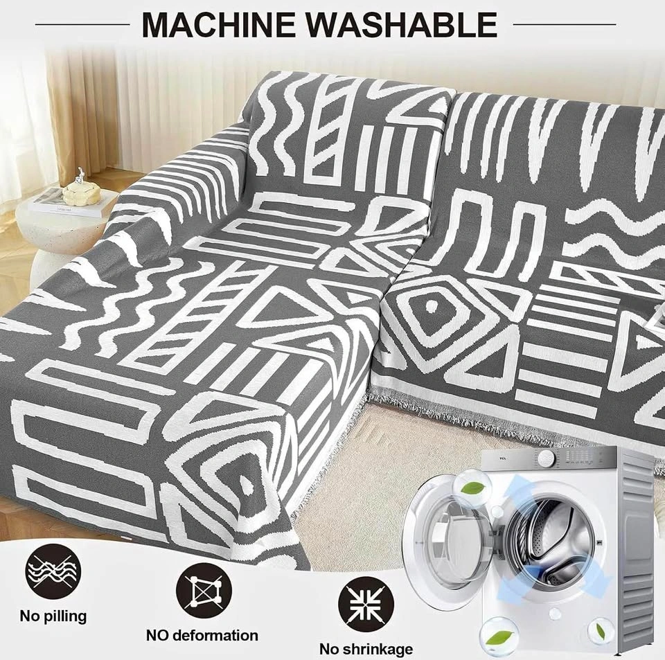 Grey & White Machine-Washable Sectional Sofa Cover