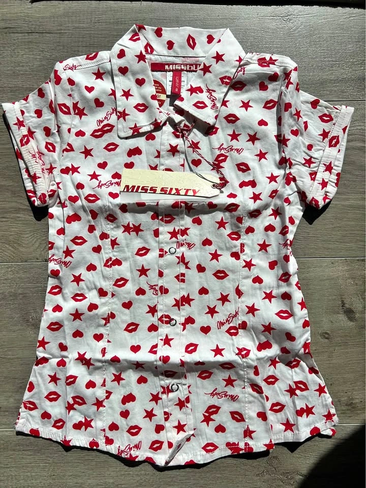 Miss Sixty Lorein Shirt Size 8A Hearts and Stars