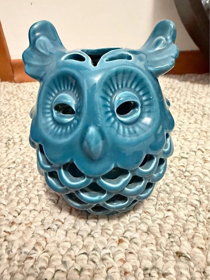 Teal Ceramic Owl Candle Holder