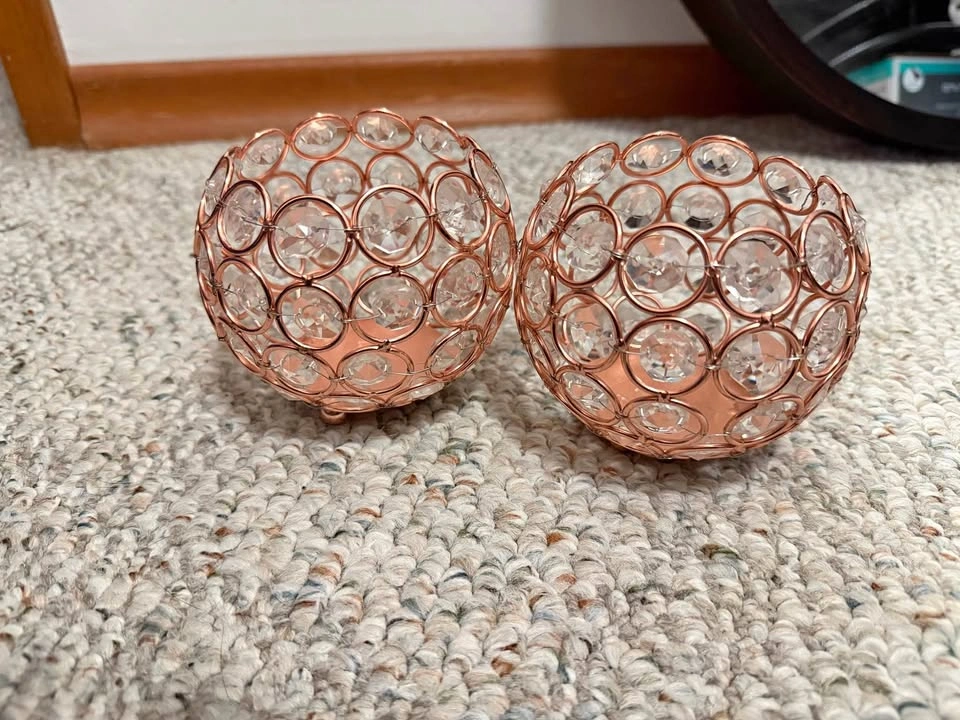 Set of 2 Rose Gold Crystal Votive Candle Holders