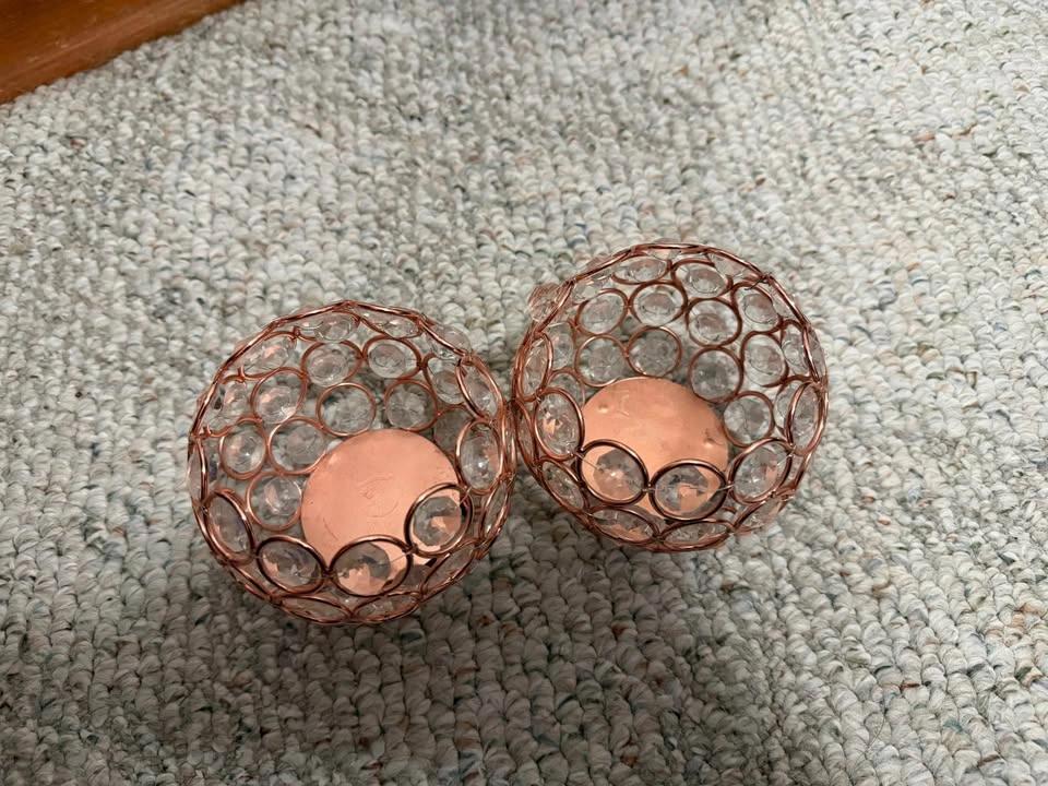 Set of 2 Rose Gold Crystal Votive Candle Holders - photo 2