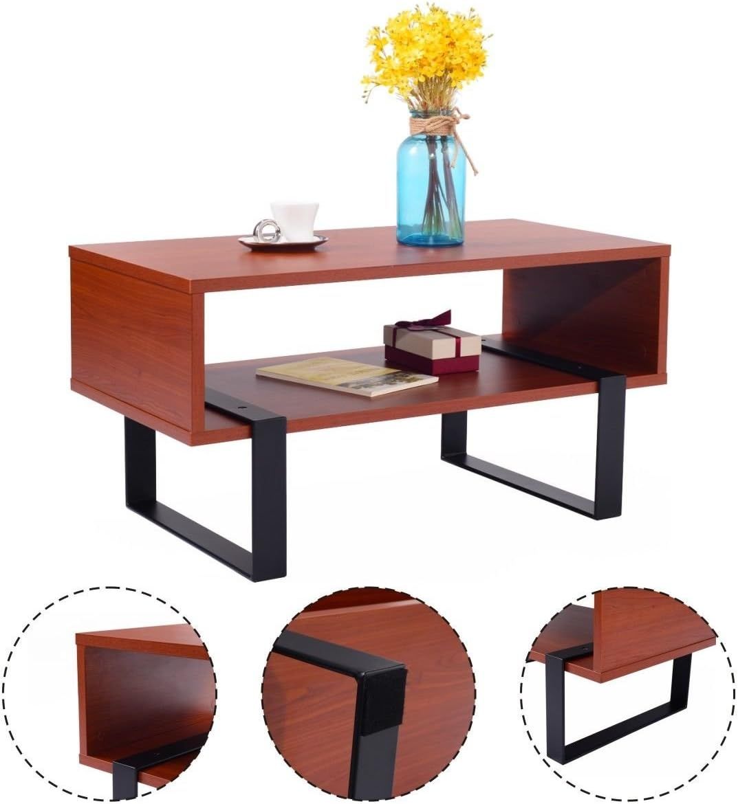 Giantex Mid-Century Modern Coffee Table with Storage Shelf