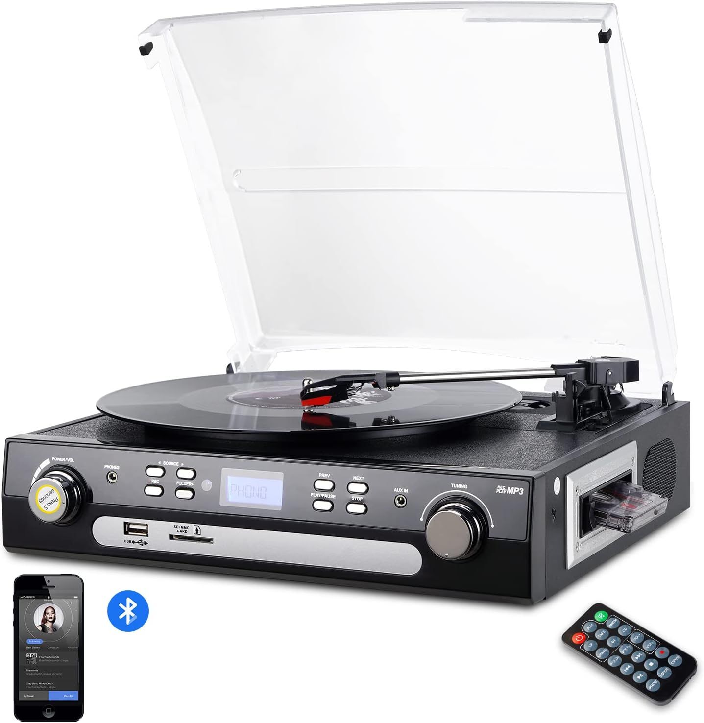 All-in-One Bluetooth Record Player – Vinyl, Tape & Radio - photo 4