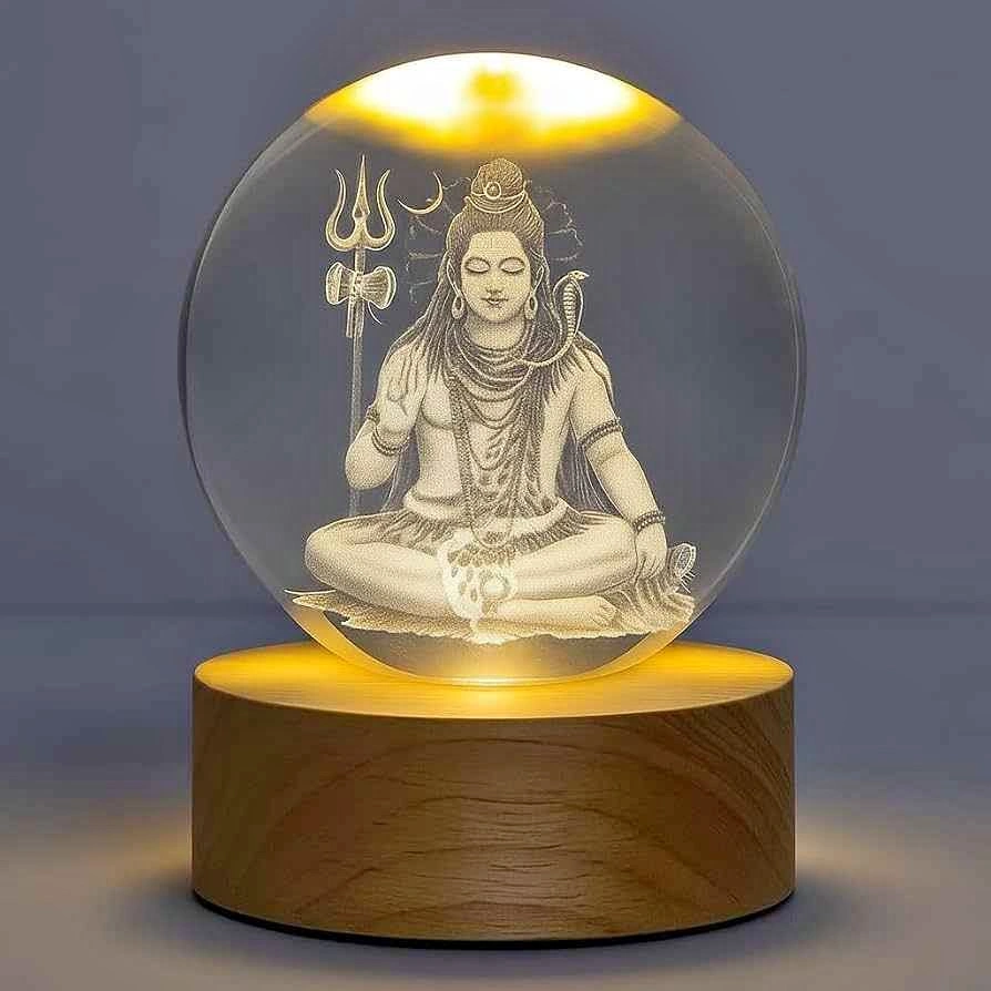 Premium 3D Engraved Lord Shiva (Mahadev) Crystal Ball with LED W