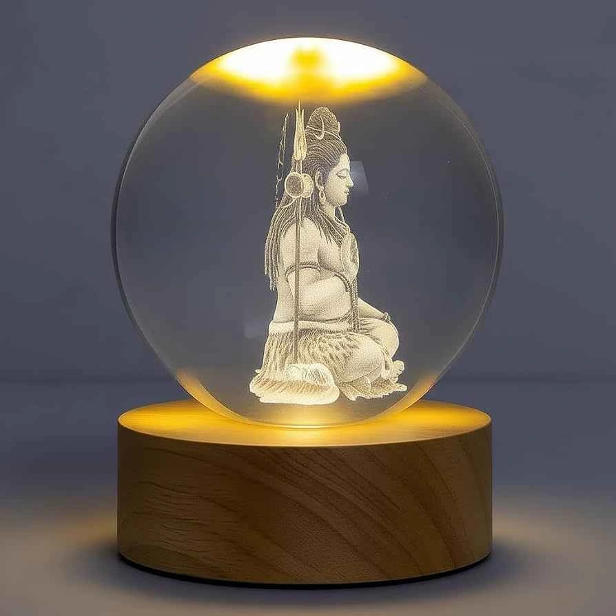 Premium 3D Engraved Lord Shiva (Mahadev) Crystal Ball with LED W - photo 2