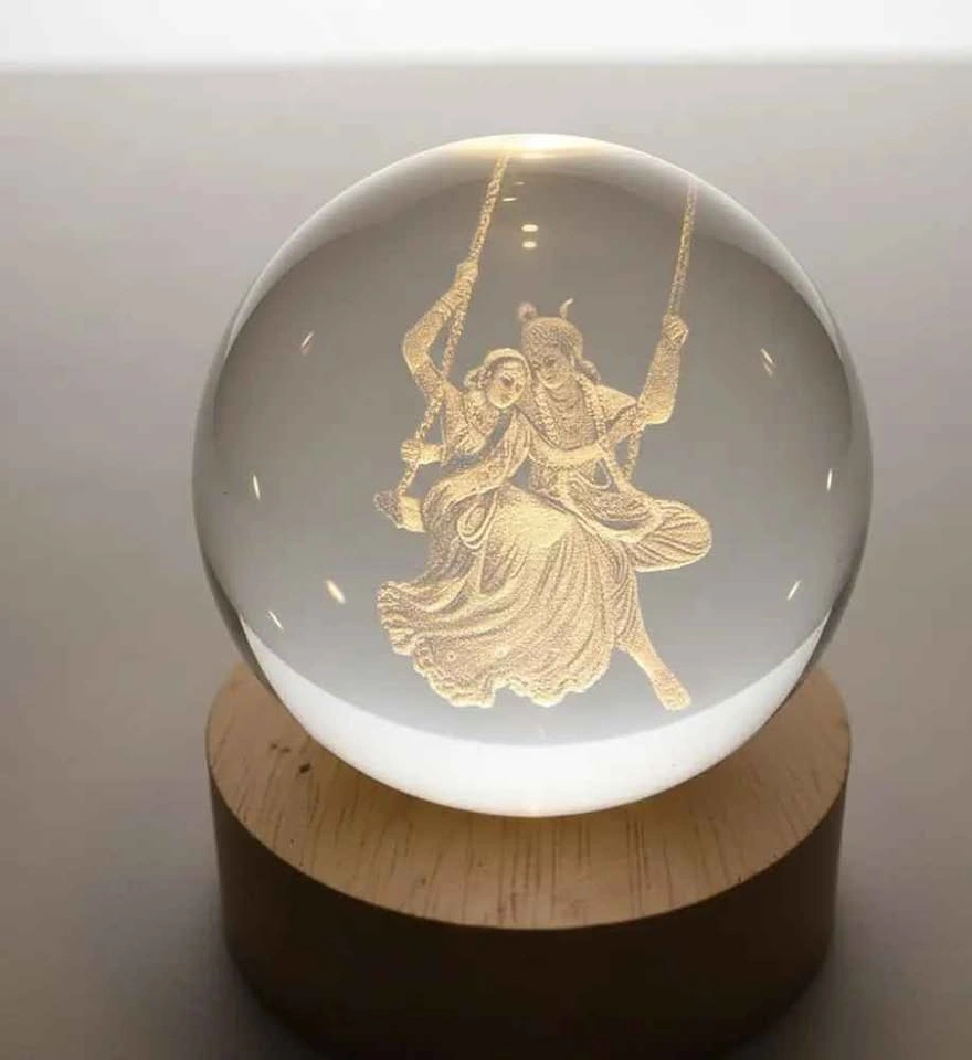 Premium 3D Engraved Radha Krishna Crystal Ball with LED Base - photo 2