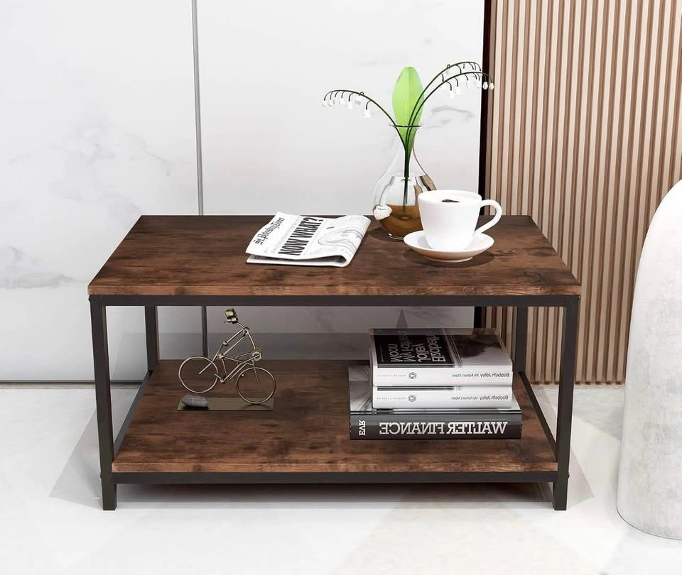 Industrial Coffee Table with Storage Shelf - photo 4