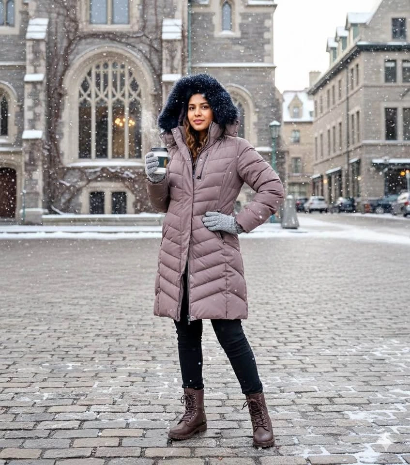 Brown Mauve Quilted Long Winter jacket