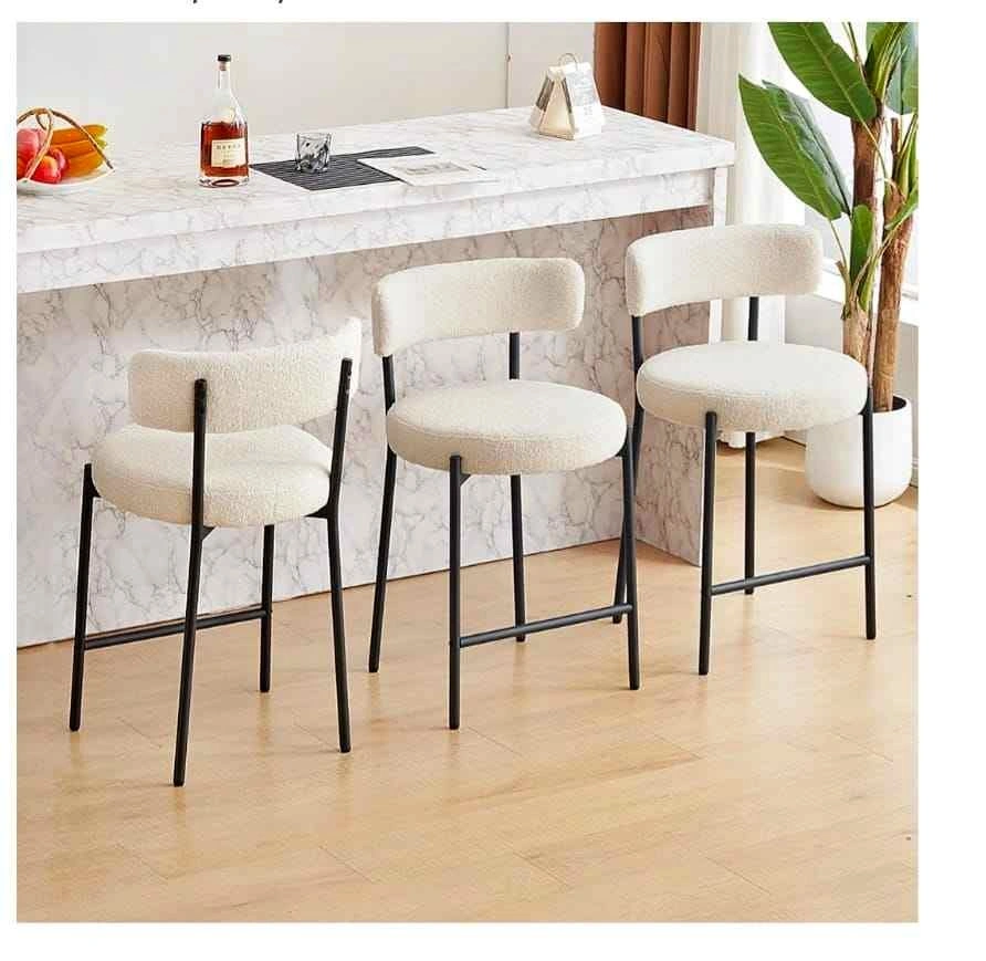 Set of 3 Modern Boucle 24'' Counter Height Bar Stools