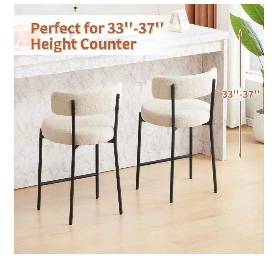 Set of 3 Modern Boucle 24'' Counter Height Bar Stools - photo 2