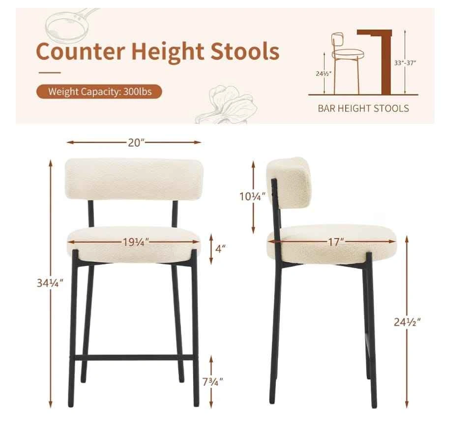 Set of 3 Modern Boucle 24'' Counter Height Bar Stools - photo 3