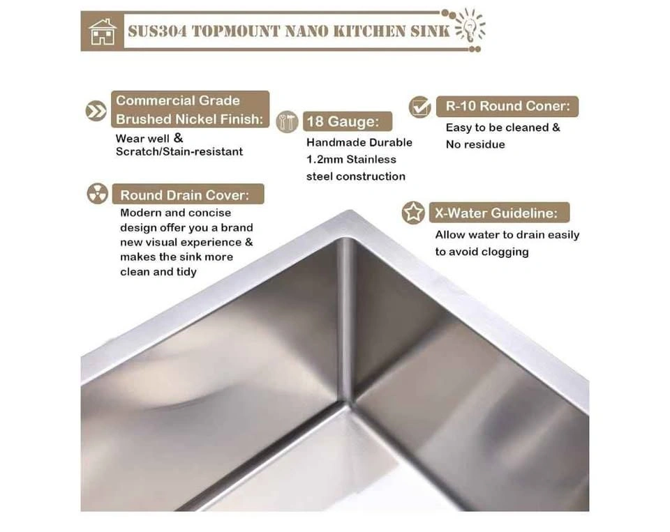 25x22x8 Inch Drop-in Stainless Steel Kitchen/Utility Sink - photo 5
