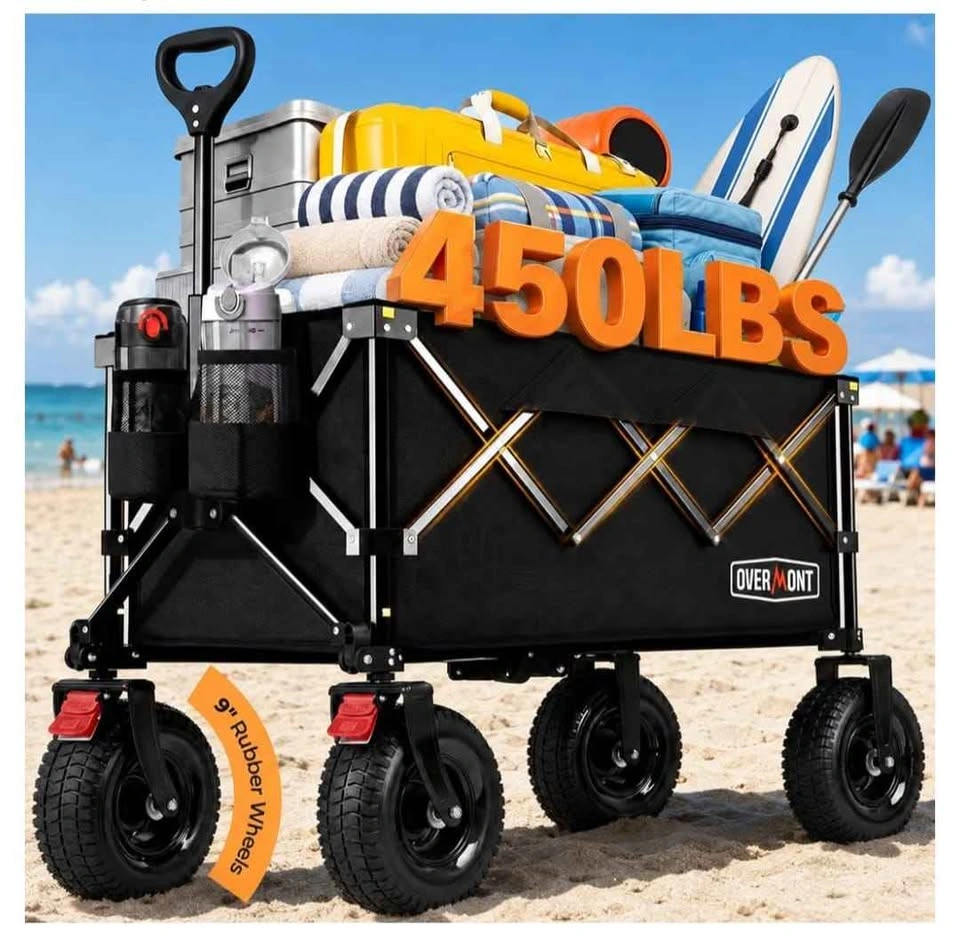 Overmont 200L Collapsible Beach Wagon with 9" Rubber Wheels - photo 2
