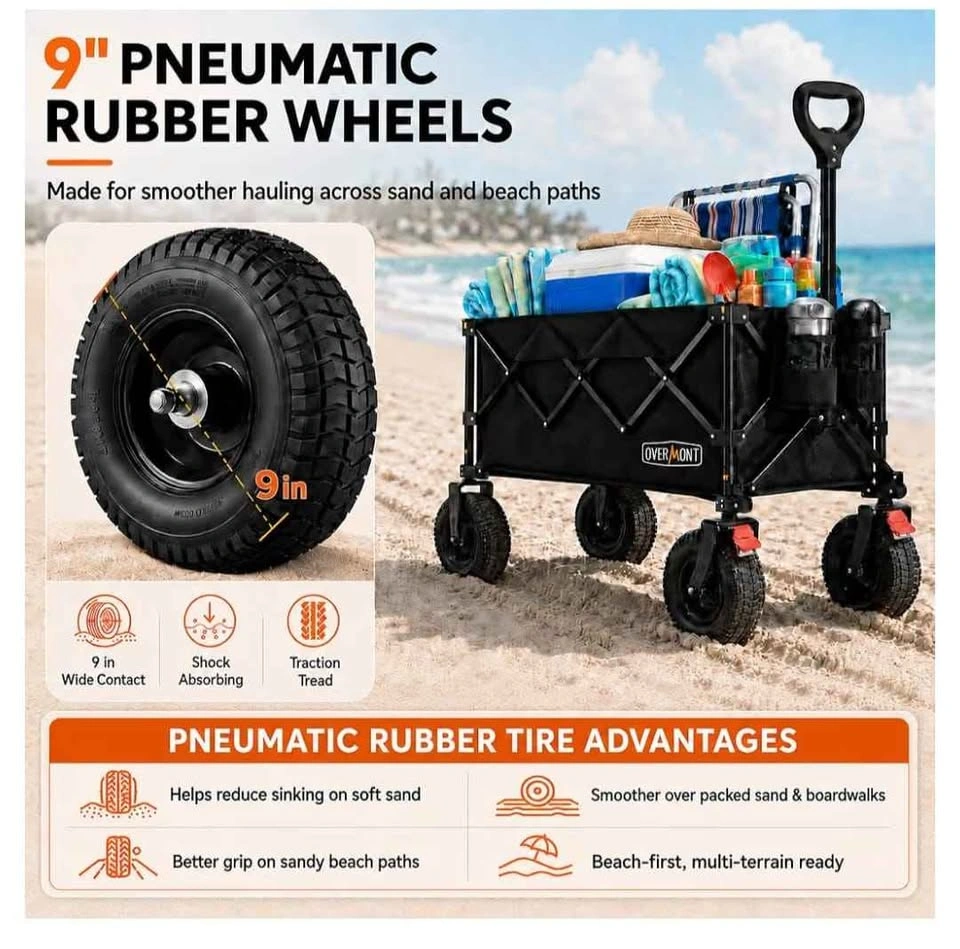 Overmont 200L Collapsible Beach Wagon with 9" Rubber Wheels - photo 3