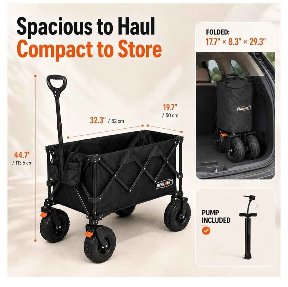Overmont 200L Collapsible Beach Wagon with 9" Rubber Wheels - photo 4