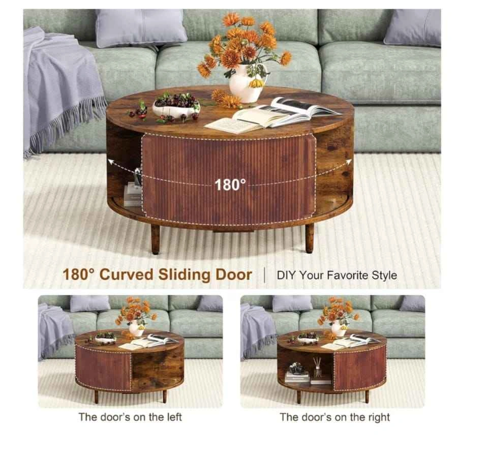 Round Coffee Table, 31.5" Fluted Center Table with Storage - photo 4