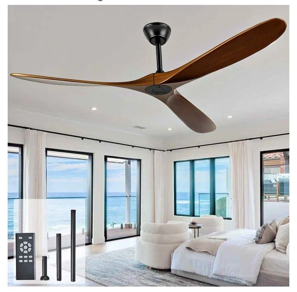 60'' Wood Ceiling Fan, No Light, Remote, Indoor/Outdoor