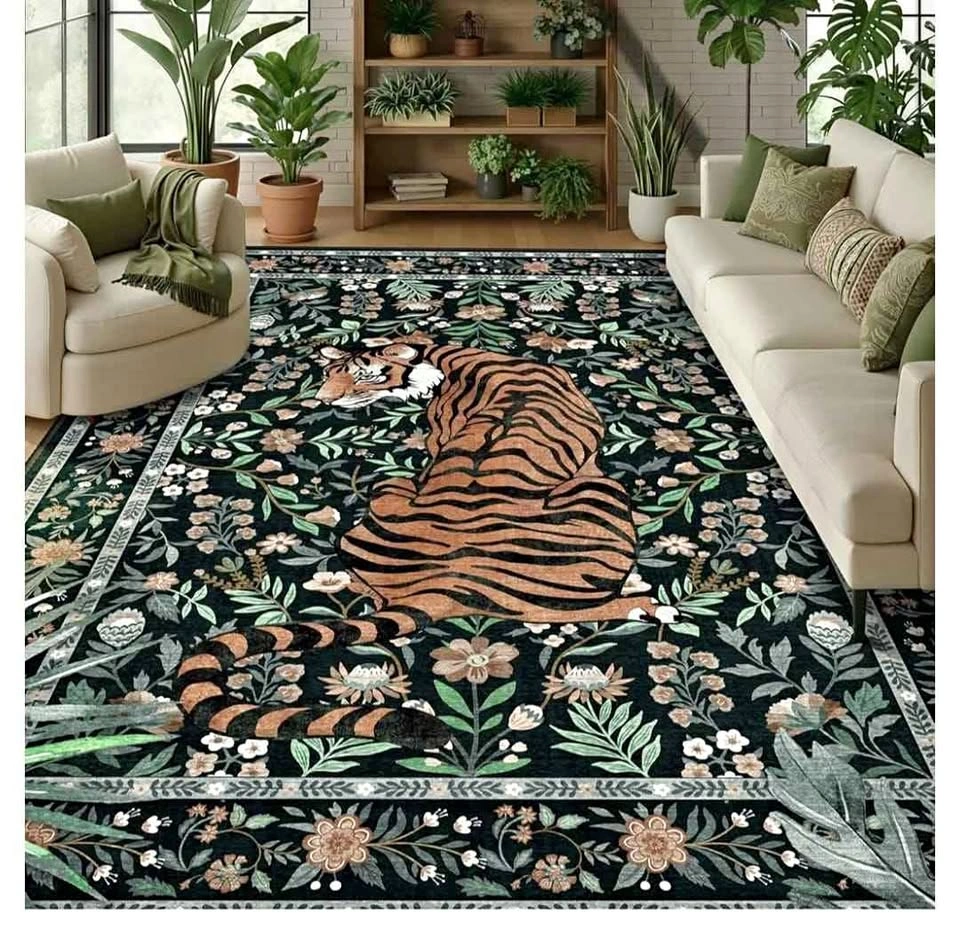 Brand new 8x10 Area Rug Tropical Jungle Tiger Non-Slip