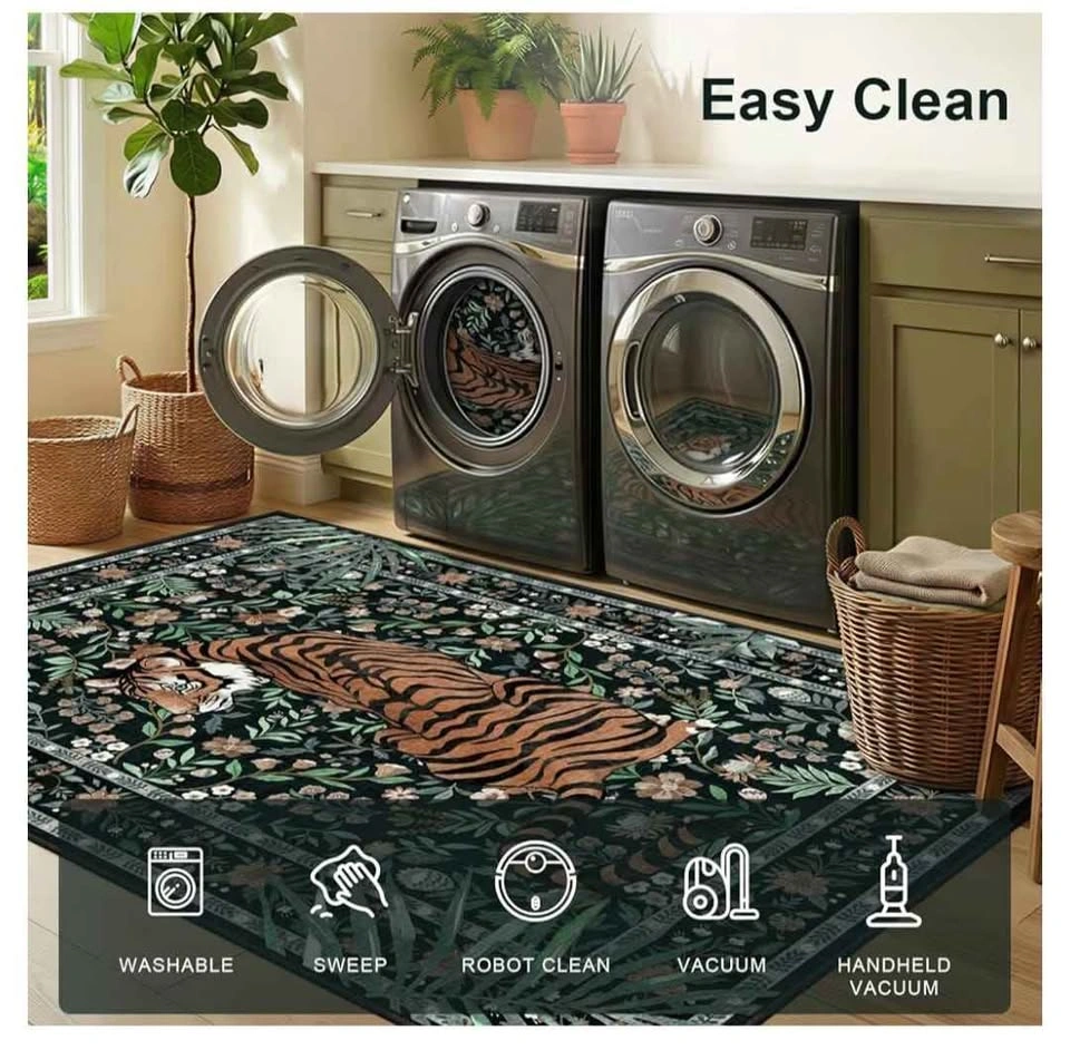 Brand new 8x10 Area Rug Tropical Jungle Tiger Non-Slip - photo 3