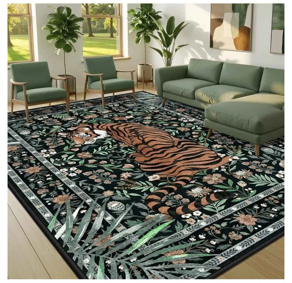 Brand new 8x10 Area Rug Tropical Jungle Tiger Non-Slip - photo 5