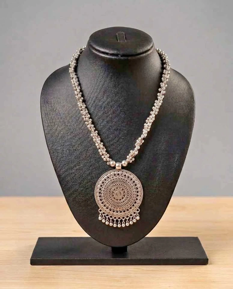 Oxidized Silver Statement Pendant Necklace