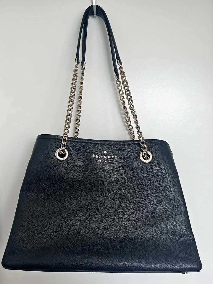Kate Spade Black Leather Chain Tote Bag