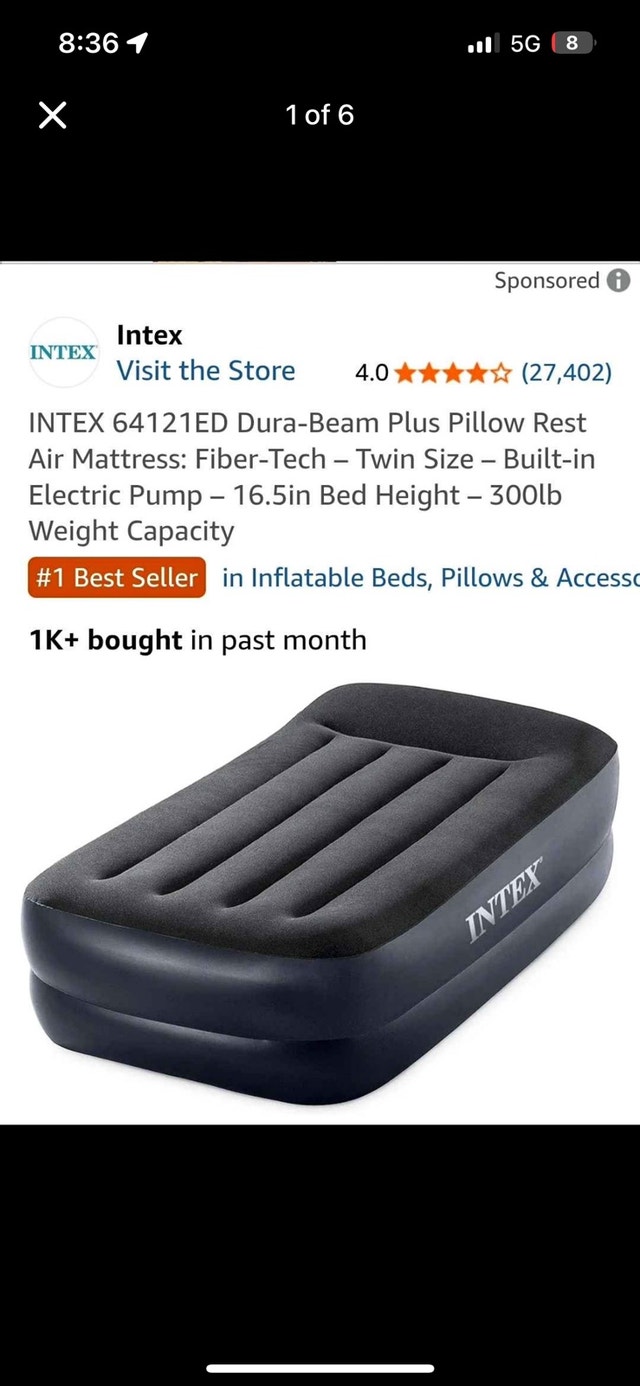 INTEX Dura-Beam Plus Twin Air Mattress with Built-in Pump