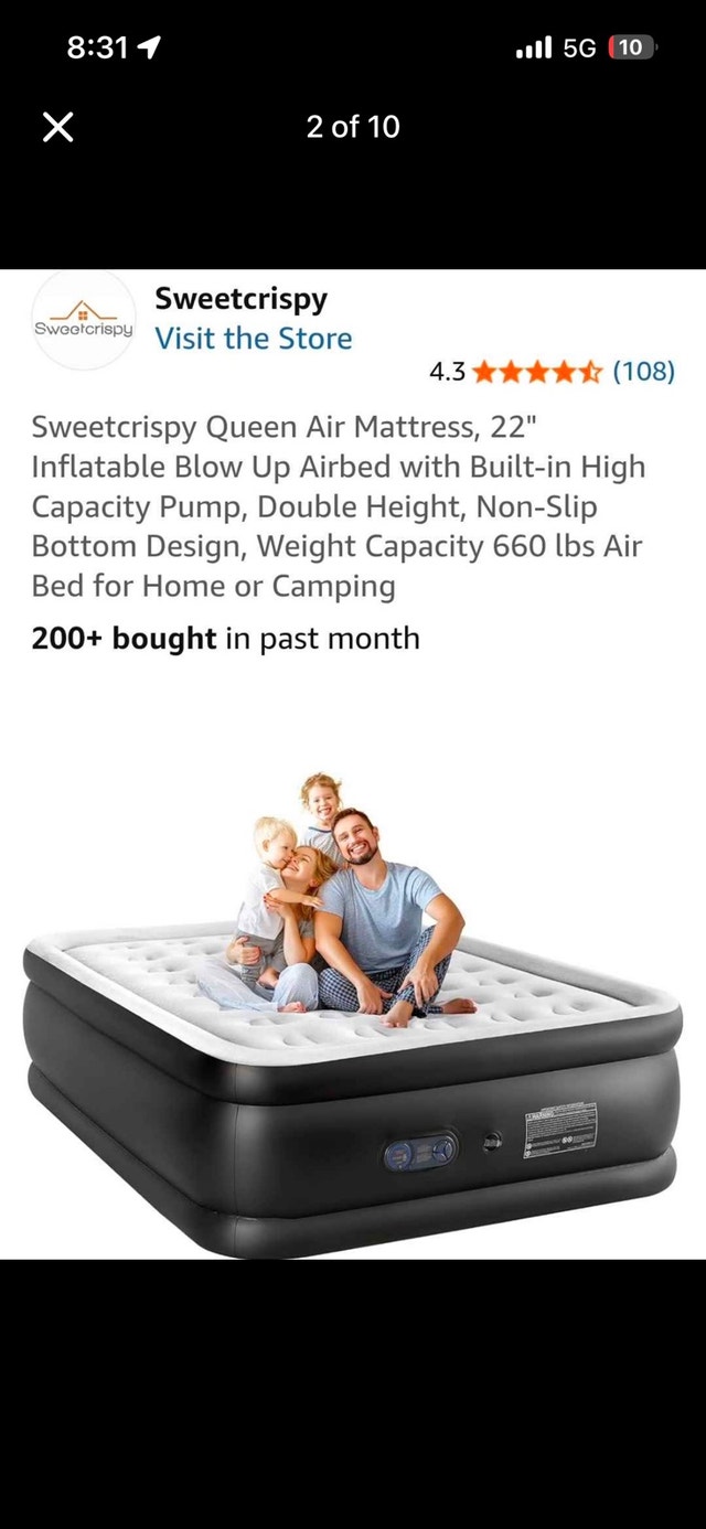 Sweetcrispy Queen Air Mattress 22" Raised Inflatable Airbed - photo 2