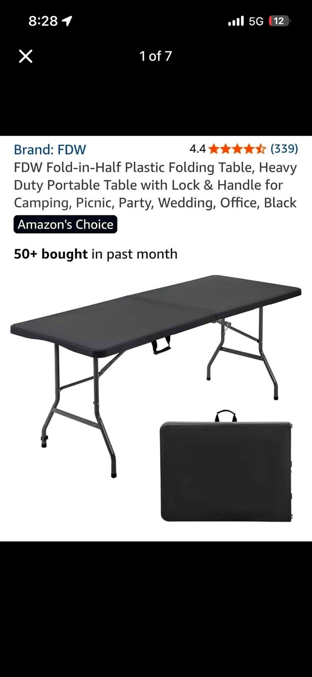 FDW Heavy Duty Fold-in-Half Portable Plastic Folding Table