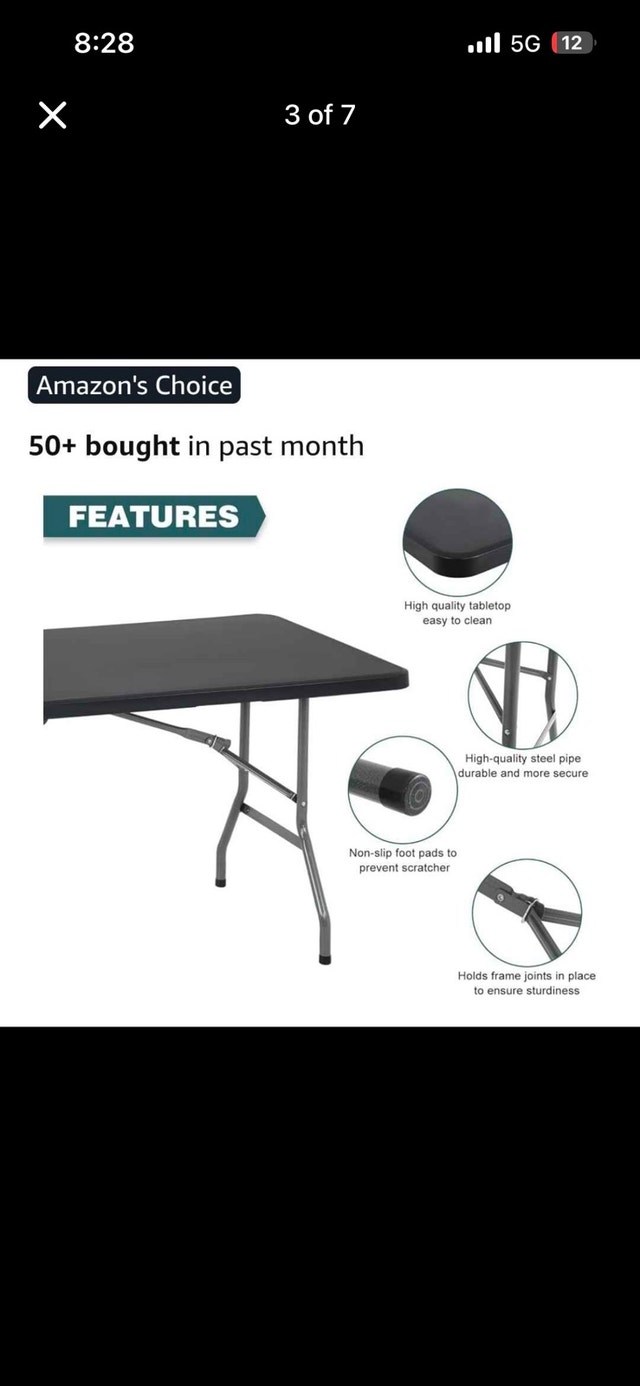 FDW Heavy Duty Fold-in-Half Portable Plastic Folding Table - photo 3