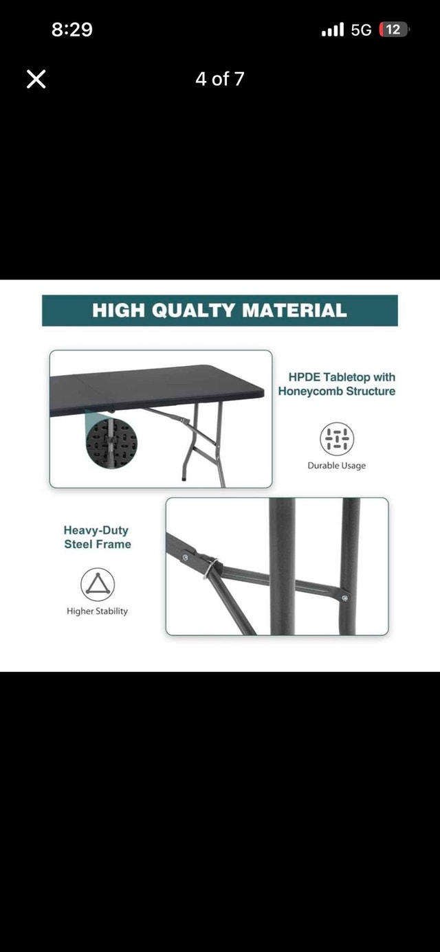 FDW Heavy Duty Fold-in-Half Portable Plastic Folding Table - photo 4