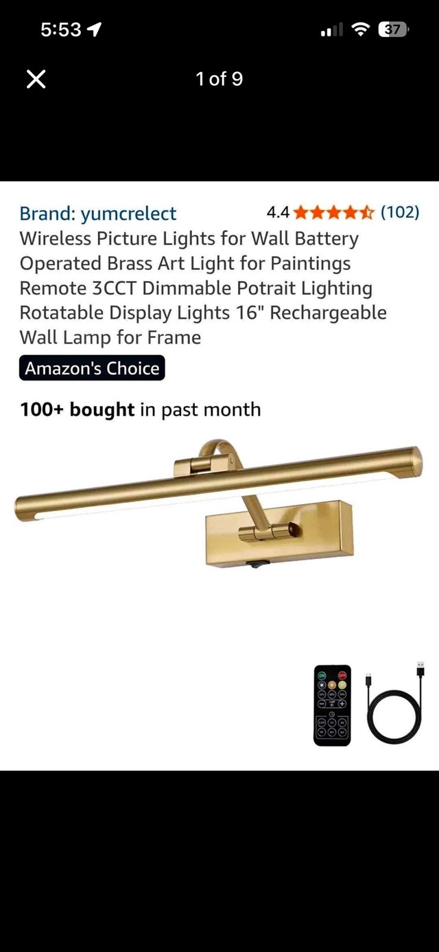 Yumcrelect 16" Wireless Rechargeable Picture Light with Remote