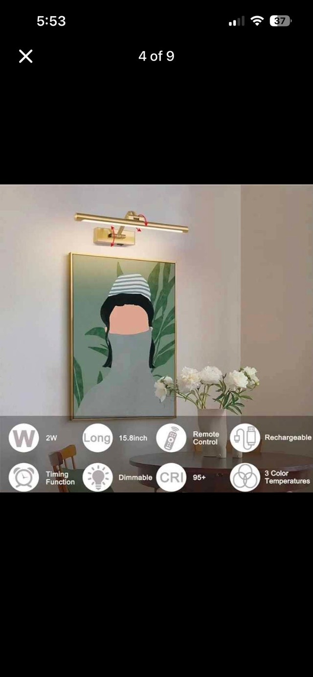 Yumcrelect 16" Wireless Rechargeable Picture Light with Remote - photo 4