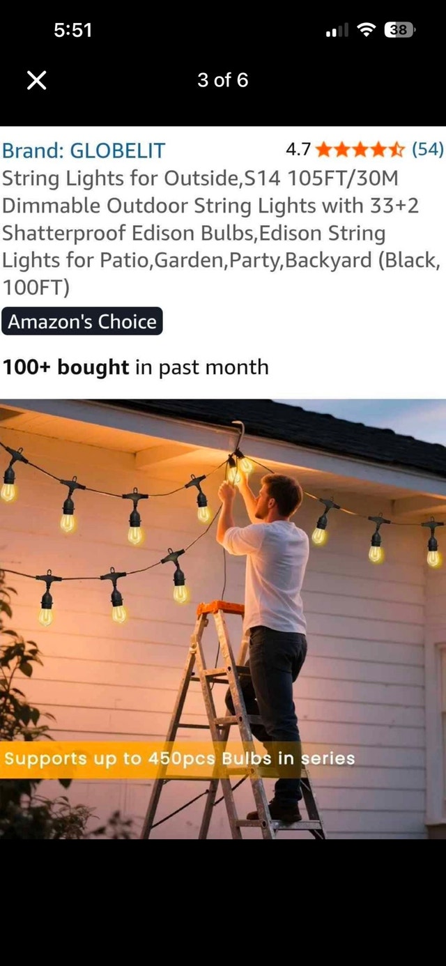 GLOBELIT 105FT 33 LED Outdoor Dimmable String Lights - photo 3