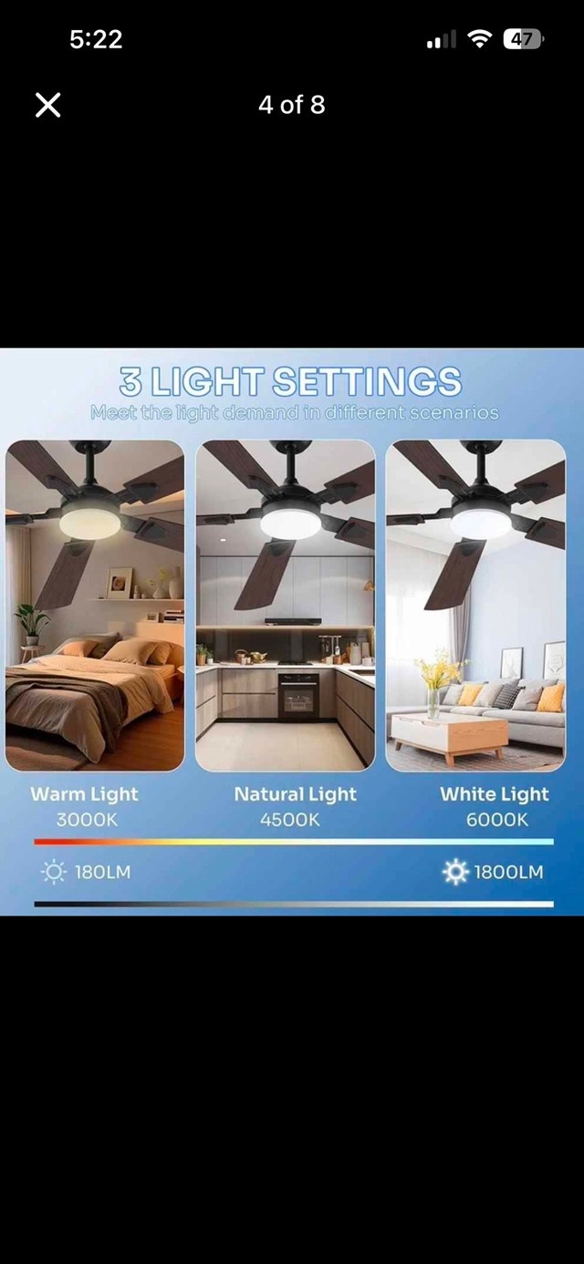 Crazypai 52-Inch Modern Black Ceiling Fan with Light & Remote - photo 3