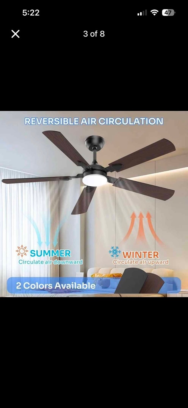 Crazypai 52-Inch Modern Black Ceiling Fan with Light & Remote - photo 4