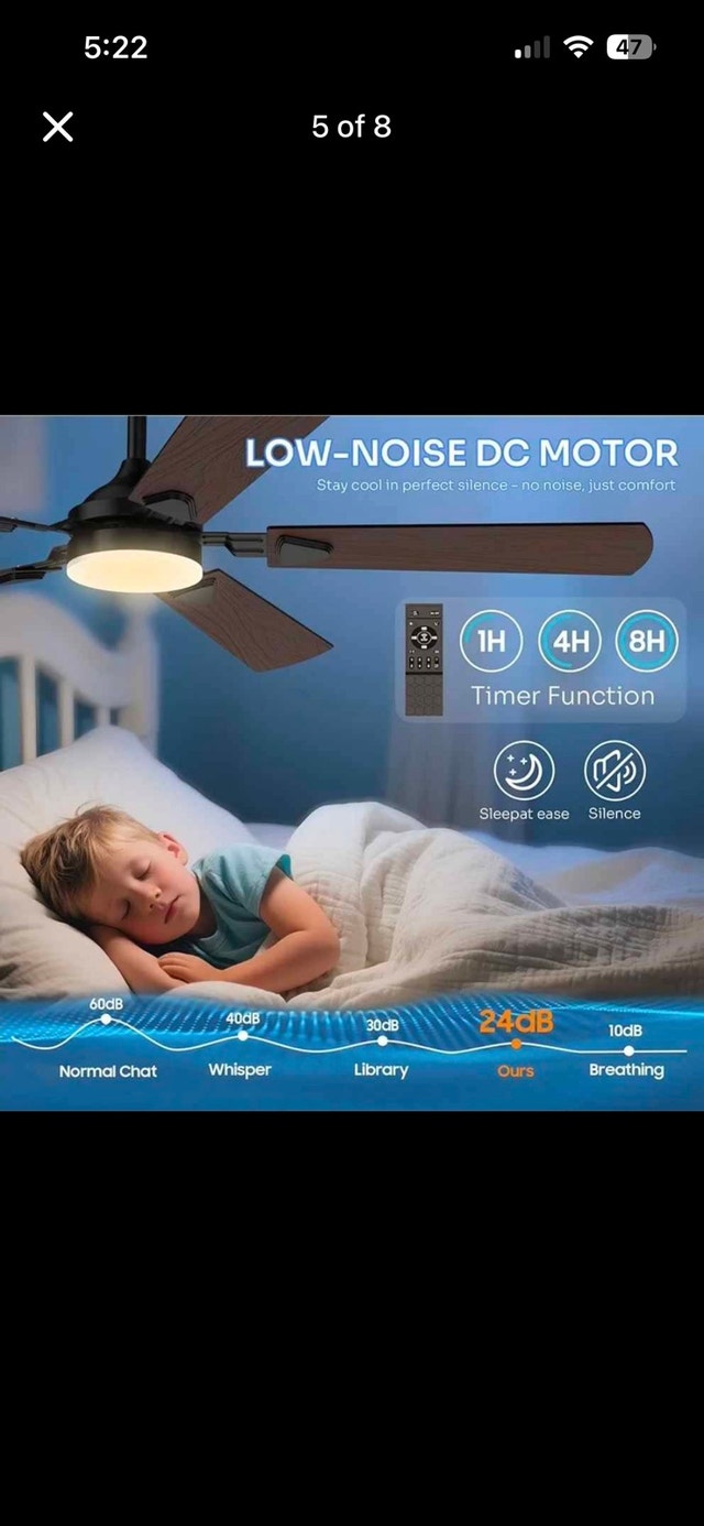 Crazypai 52-Inch Modern Black Ceiling Fan with Light & Remote - photo 5