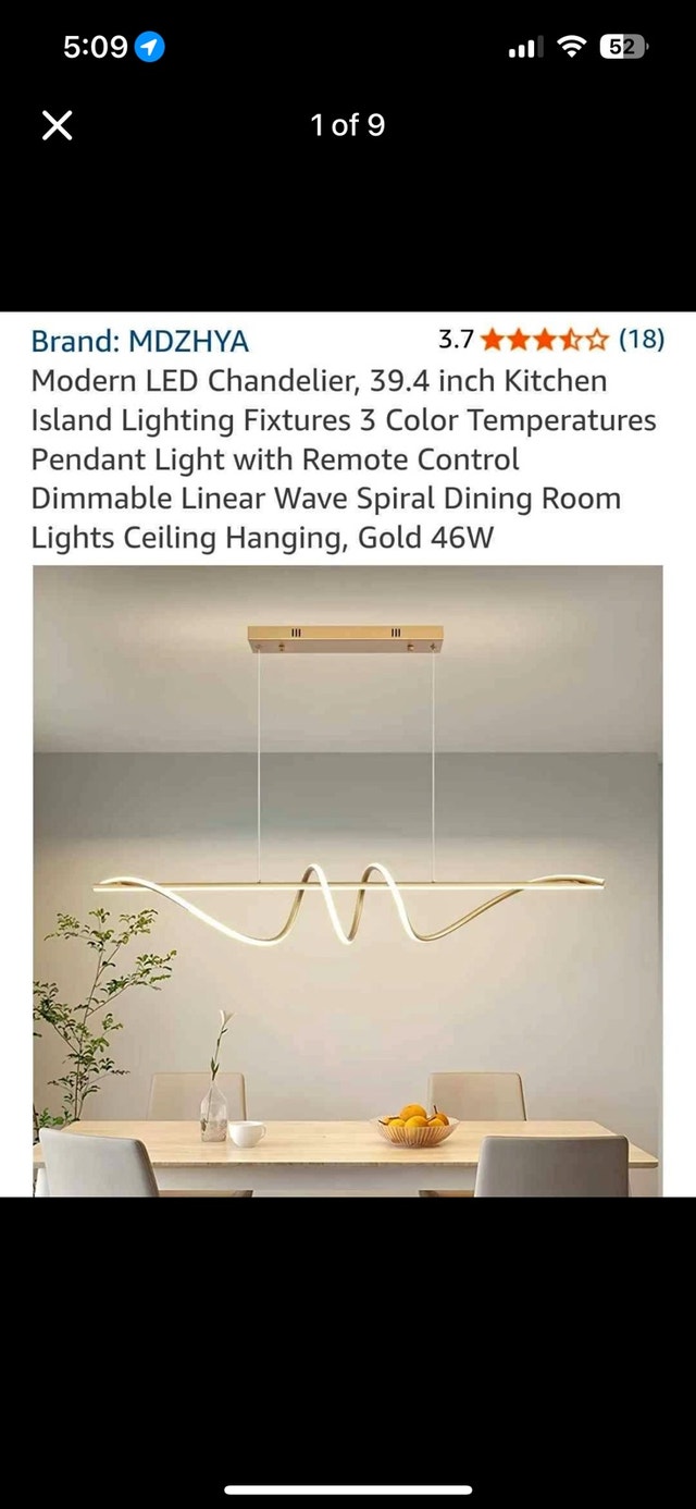 MDZHYA 39.4" Modern Gold LED Wave Chandelier & Pendant Light