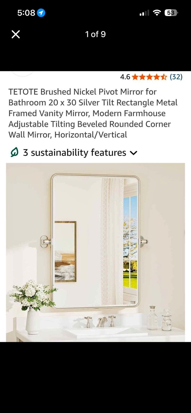 TETOTE Brushed Nickel Pivot Vanity Mirror (20" x 30")