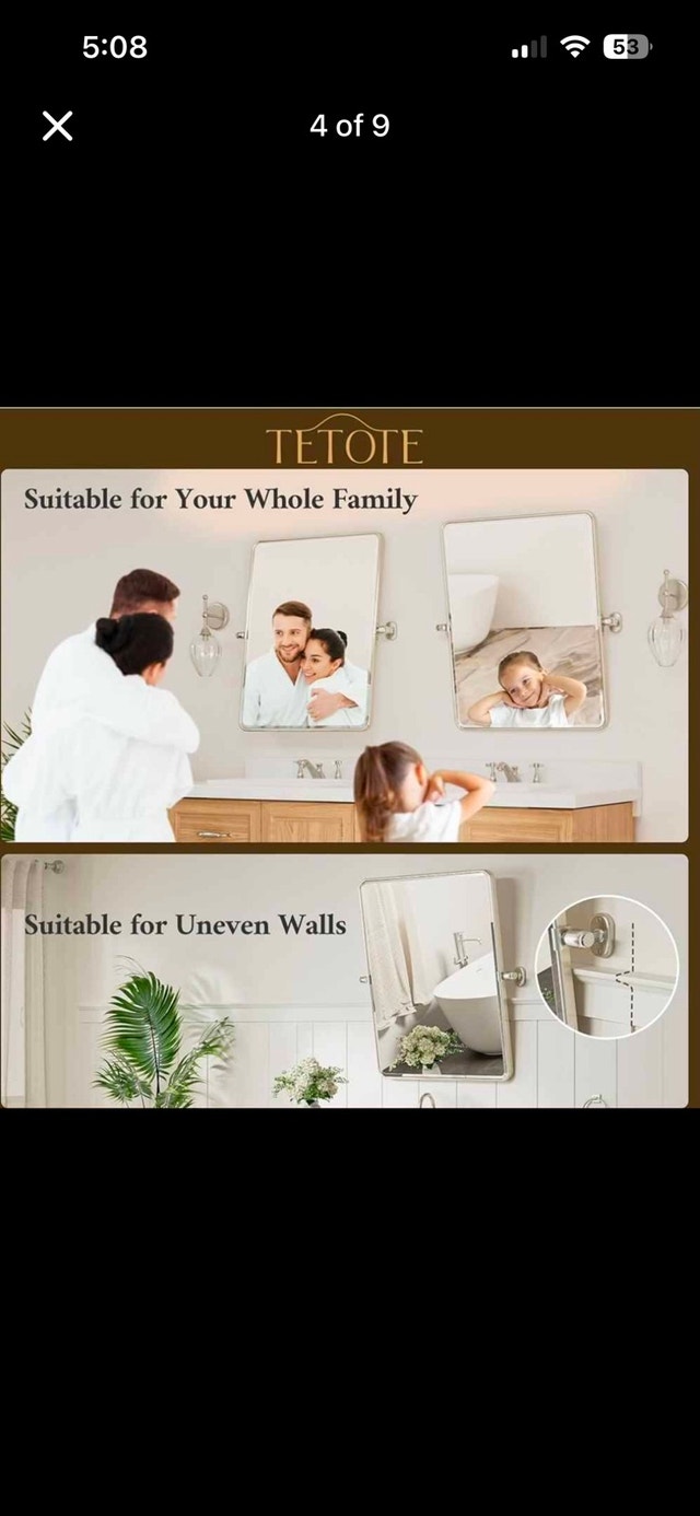 TETOTE Brushed Nickel Pivot Vanity Mirror (20" x 30") - photo 4