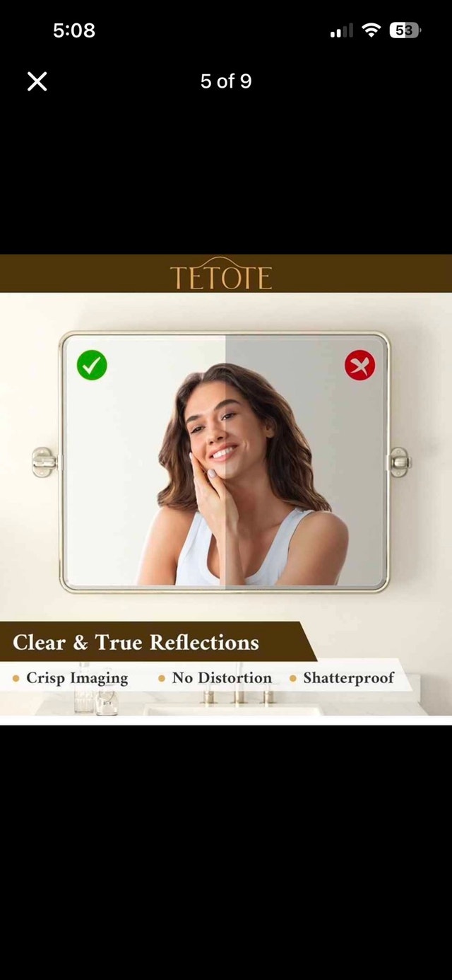 TETOTE Brushed Nickel Pivot Vanity Mirror (20" x 30") - photo 5